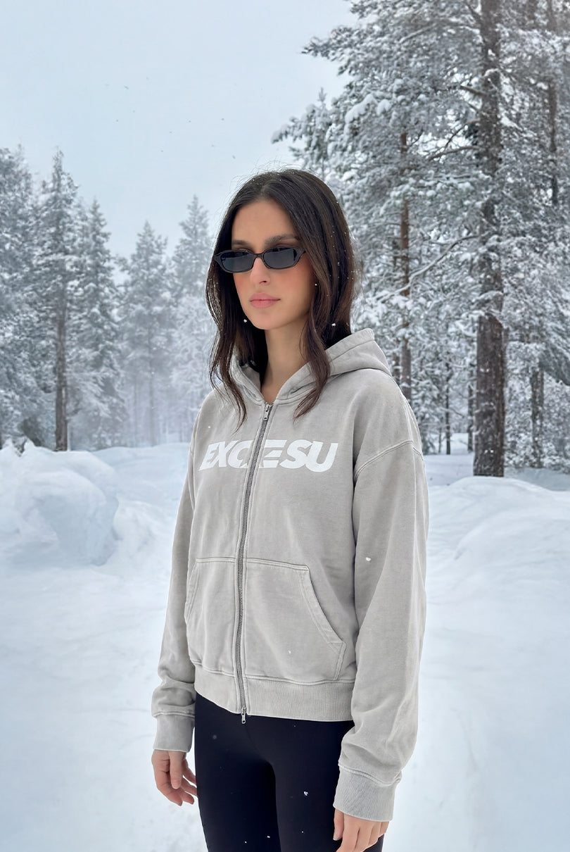 Light Grey Washed Stars Zip-Up