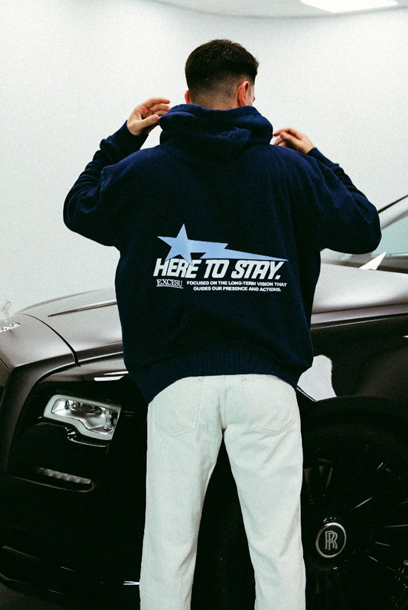 Sudadera Azul Here To Stay Oversized Excesu